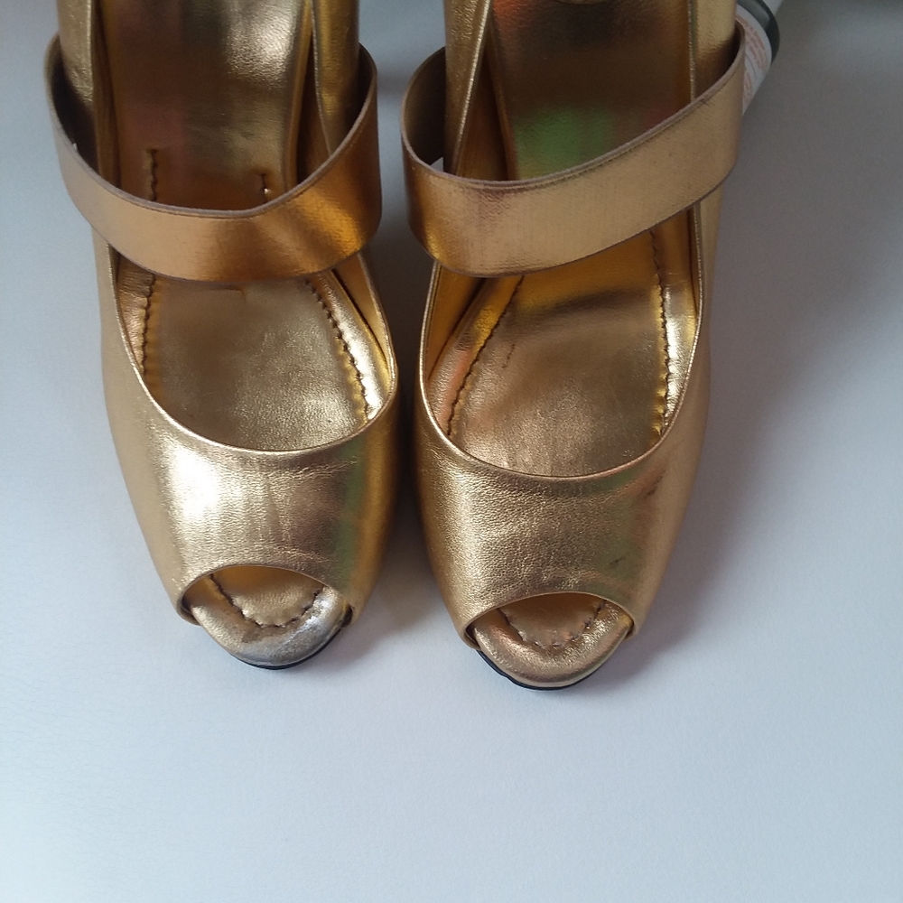 D&G Vintage Gold Peep Toe Leather Heels Size EU36 - Picture 12 of 15